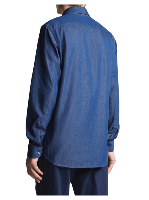 Camicia da uomo in denim di puro cotone, collo francese, colore blu medio FAY | NCMA151115LMJPU210